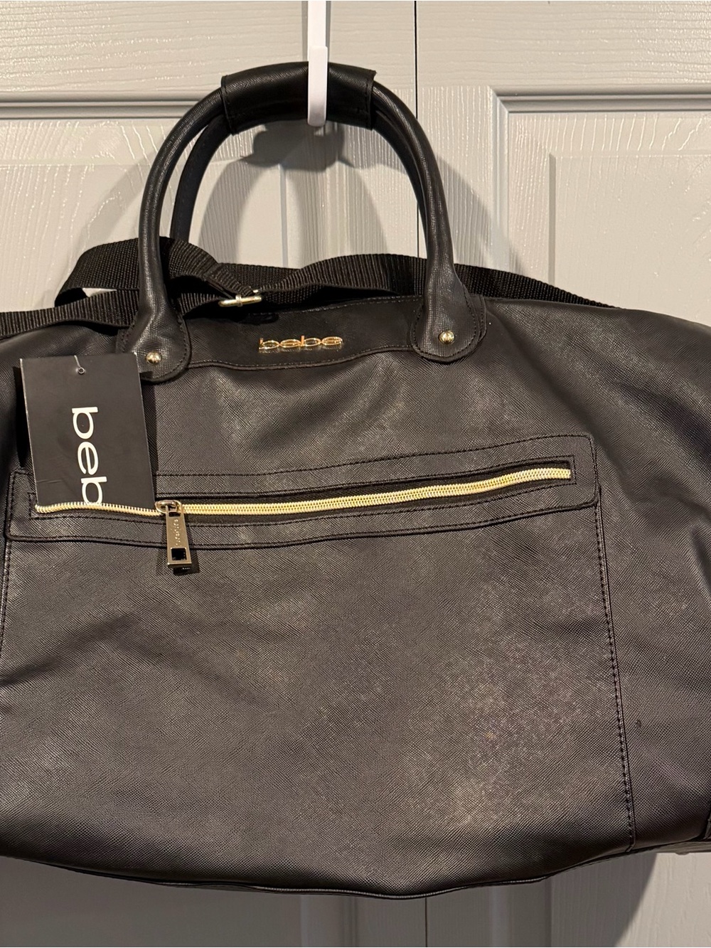NWT Bebe 21” Demi Weekender Faux Leather duffle bag travel black